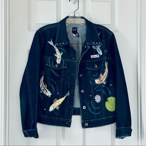 Gap Jean Jacket w/ Custom Handpainted Koi Fish & Haruka Girl